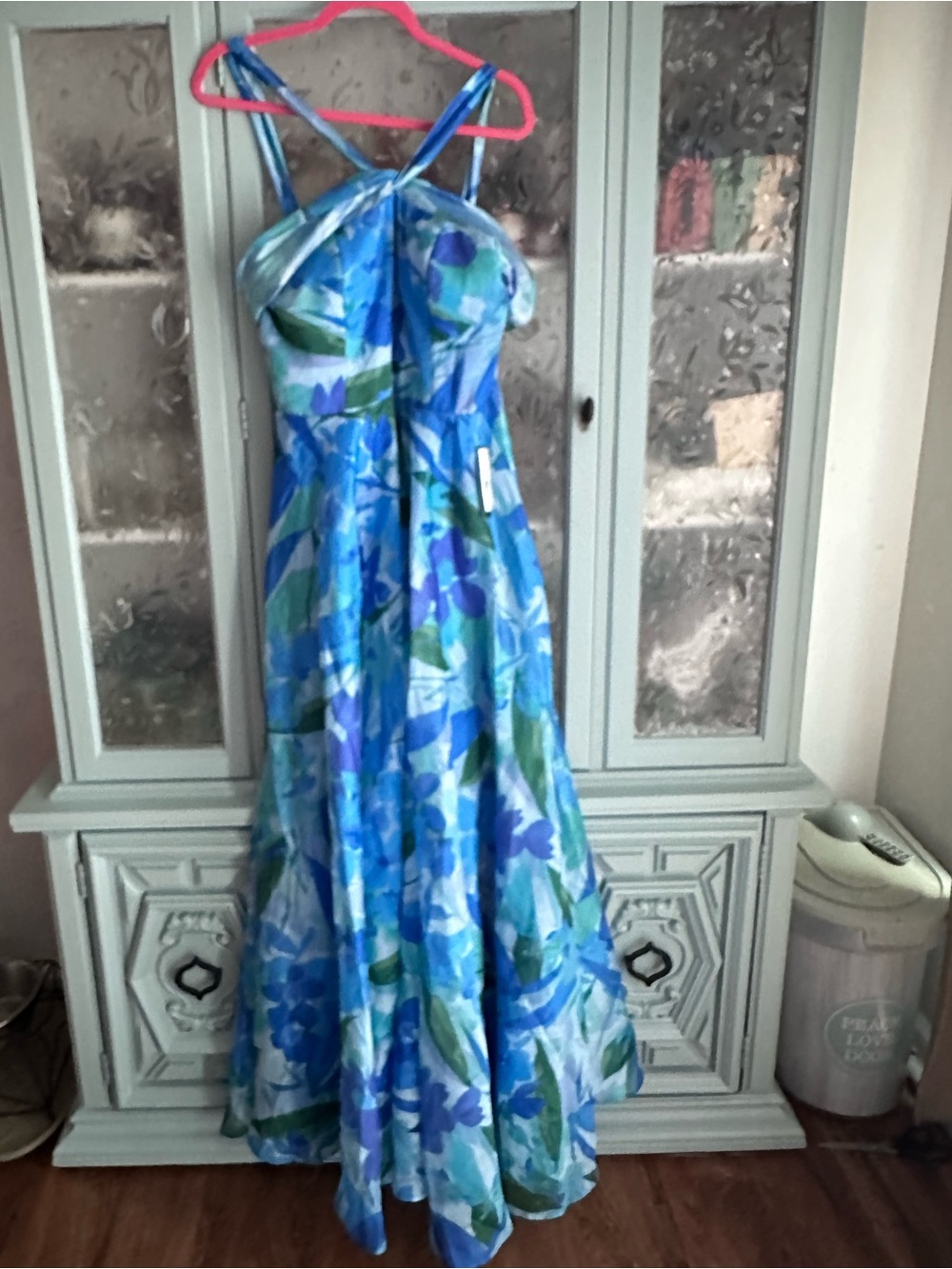 Taylor Blue and Green Floral Halter Maxi Dress - Picture 2 of 6